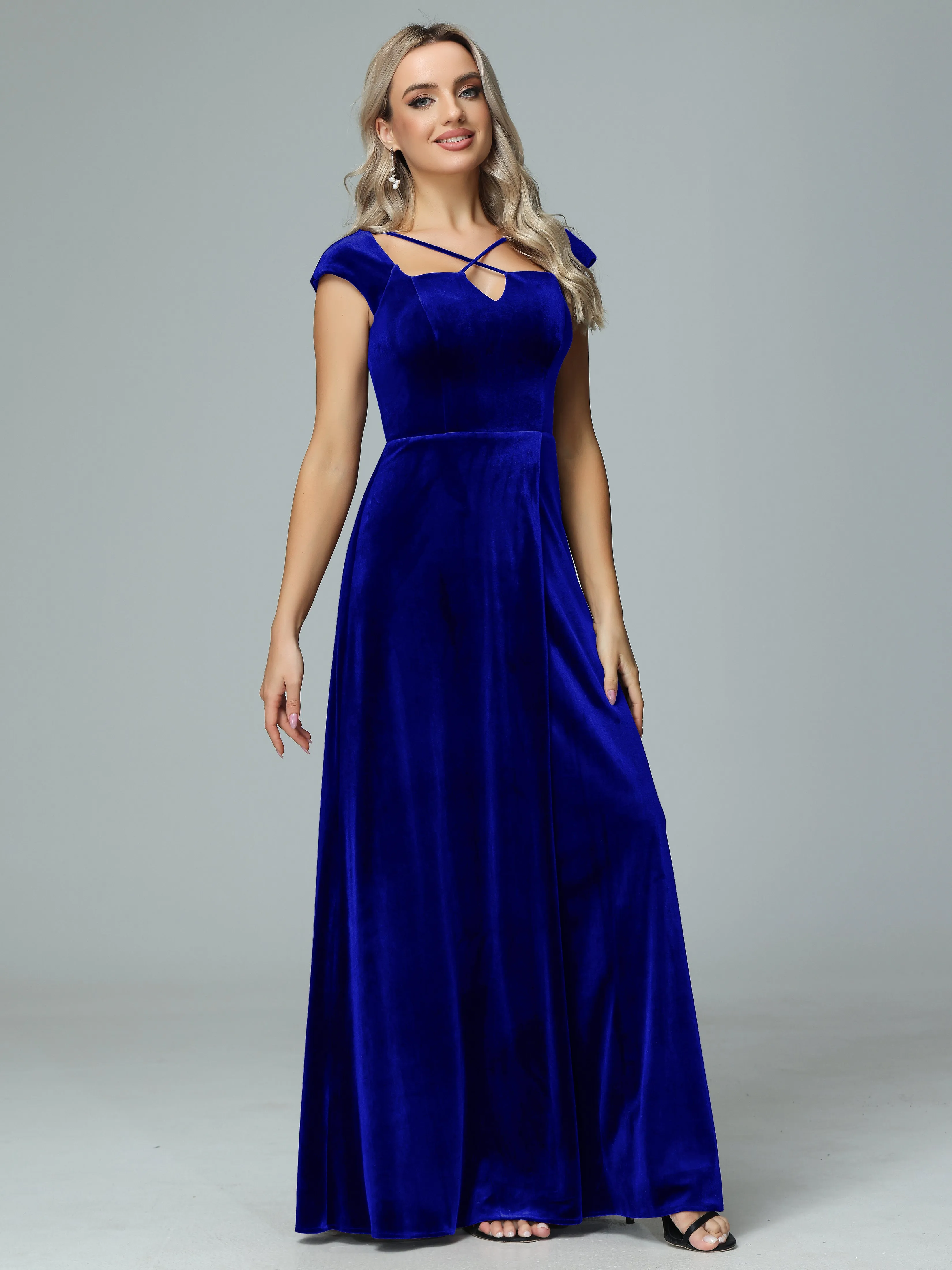 Vintage A-line Cap Sleeves Velvet Bridesmaid Dresses