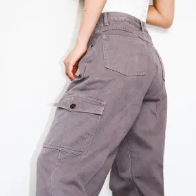 VINTAGE GREY SIDE POCKETS HIGH WAISTED CARGO PANTS TROUSERS