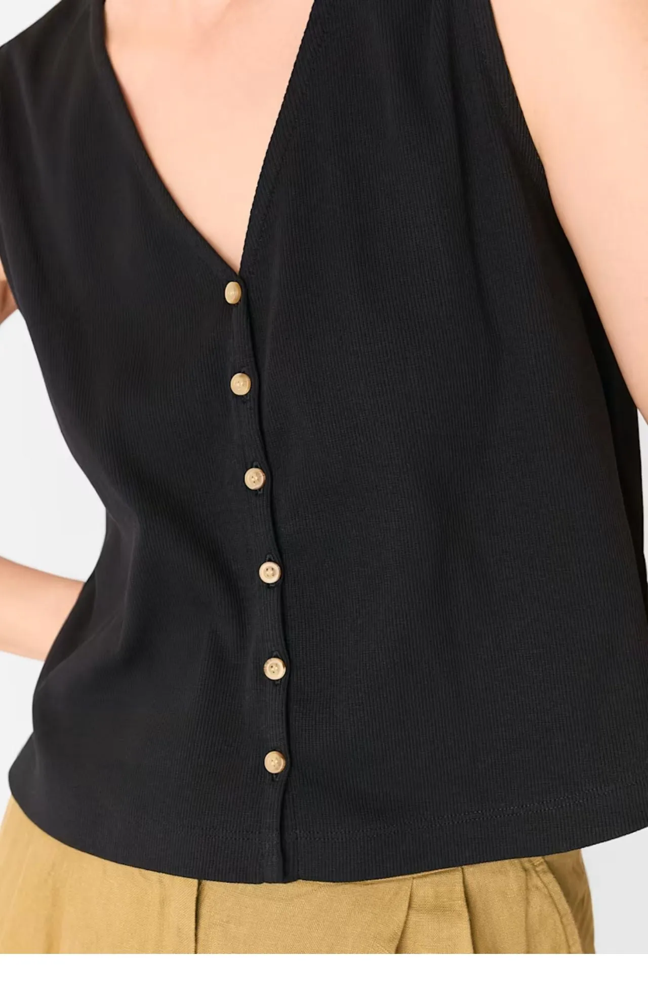 Whistles Black Button Rib Tank