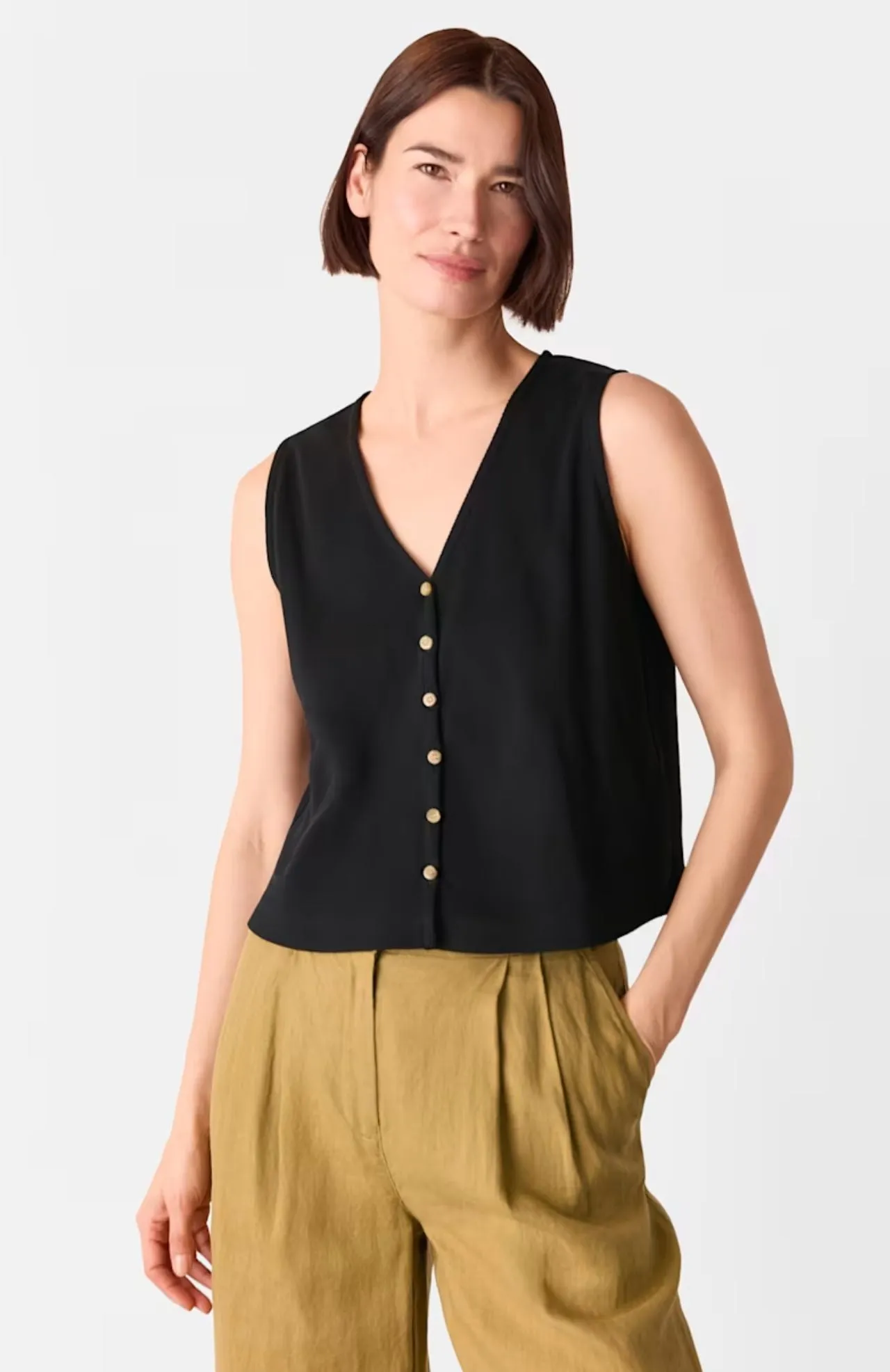 Whistles Black Button Rib Tank