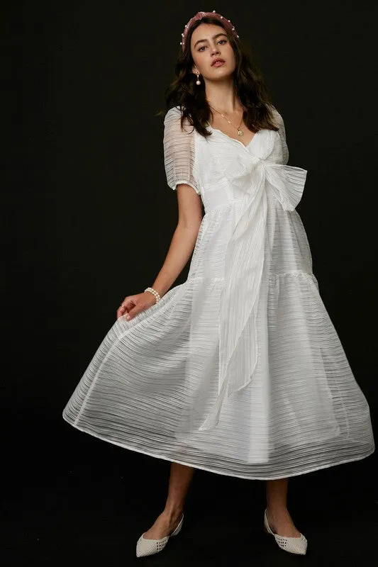 White Front Wrap Gauze Semi Sheer Midi Dress