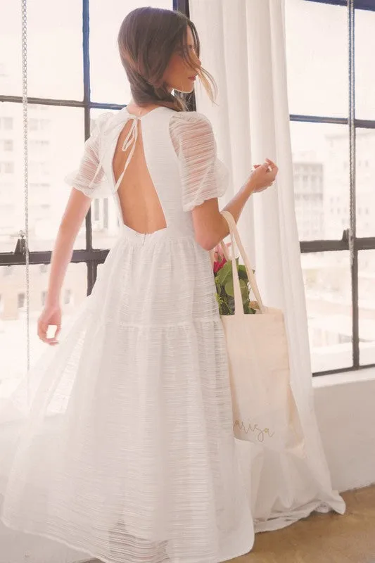 White Front Wrap Gauze Semi Sheer Midi Dress