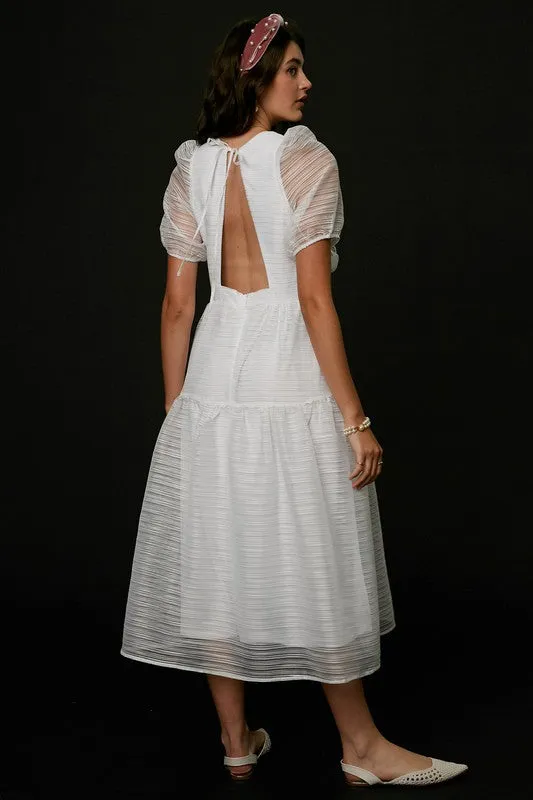 White Front Wrap Gauze Semi Sheer Midi Dress