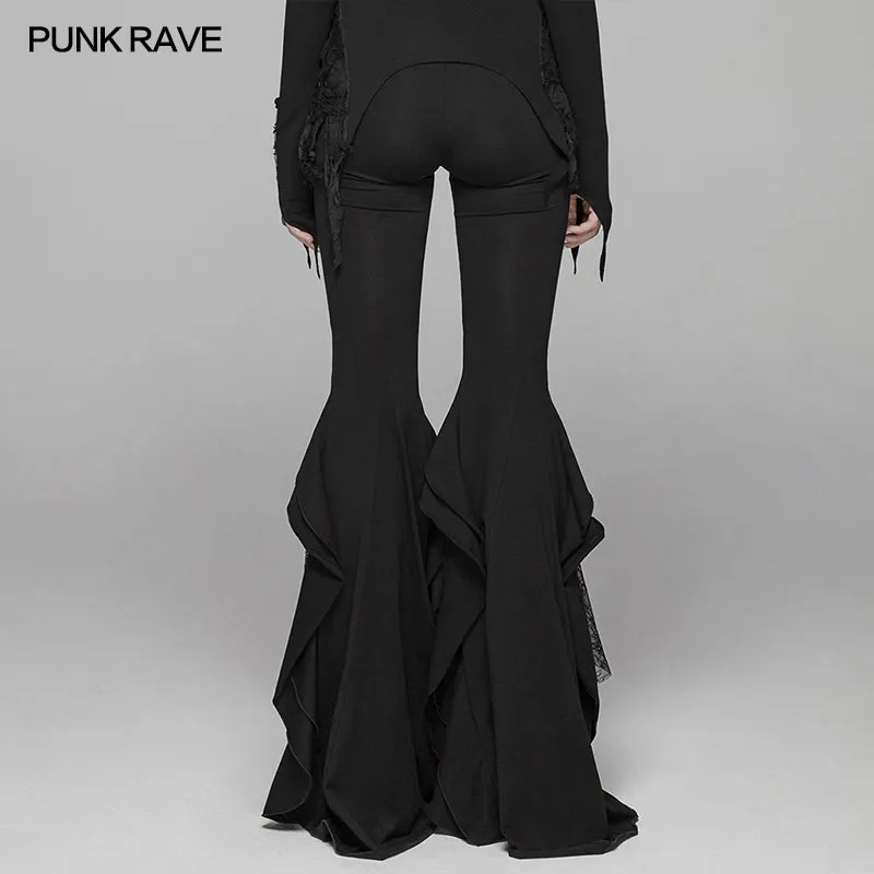 WK-379 Gothic Big Pendulum Trousers Flared Stitched Lace Pants