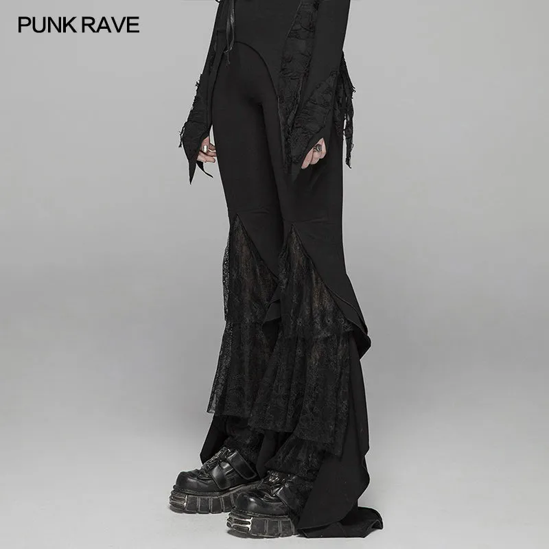 WK-379 Gothic Big Pendulum Trousers Flared Stitched Lace Pants