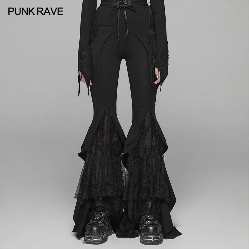 WK-379 Gothic Big Pendulum Trousers Flared Stitched Lace Pants