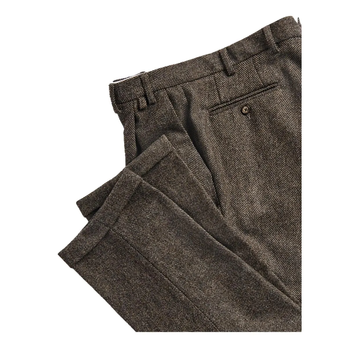 Wool Herringbone Trousers Brown
