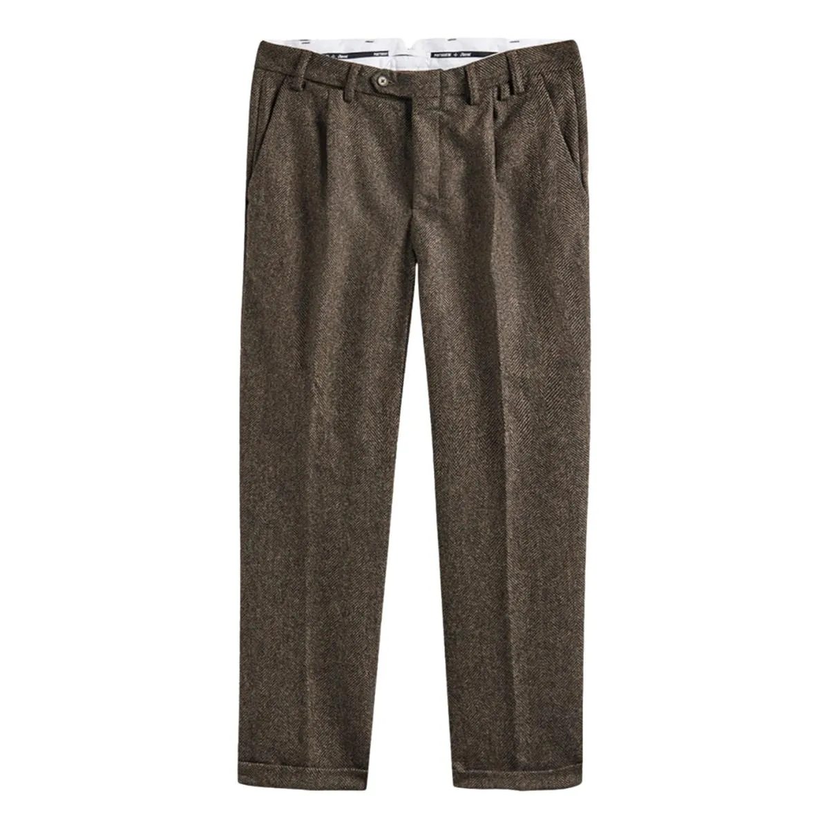 Wool Herringbone Trousers Brown