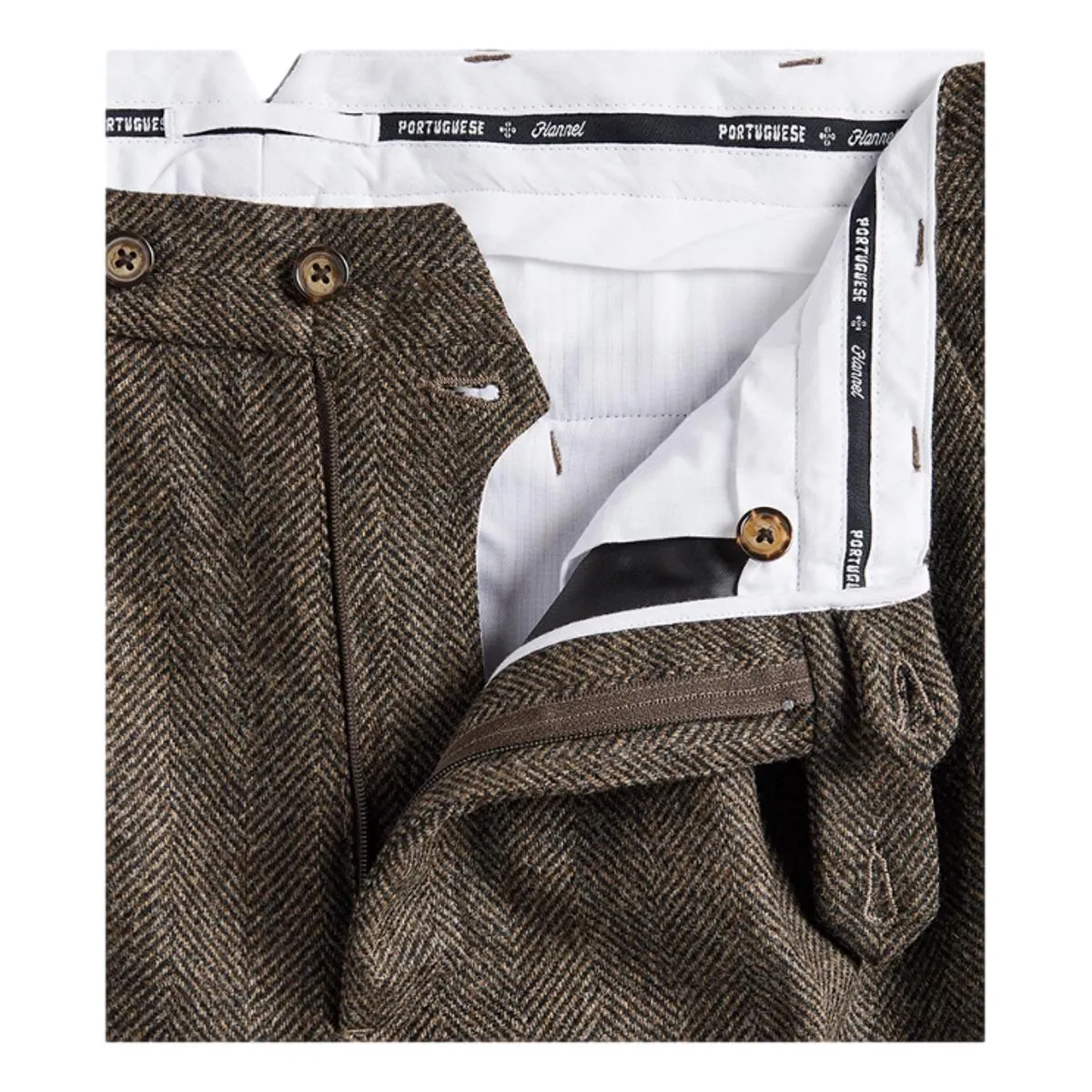 Wool Herringbone Trousers Brown